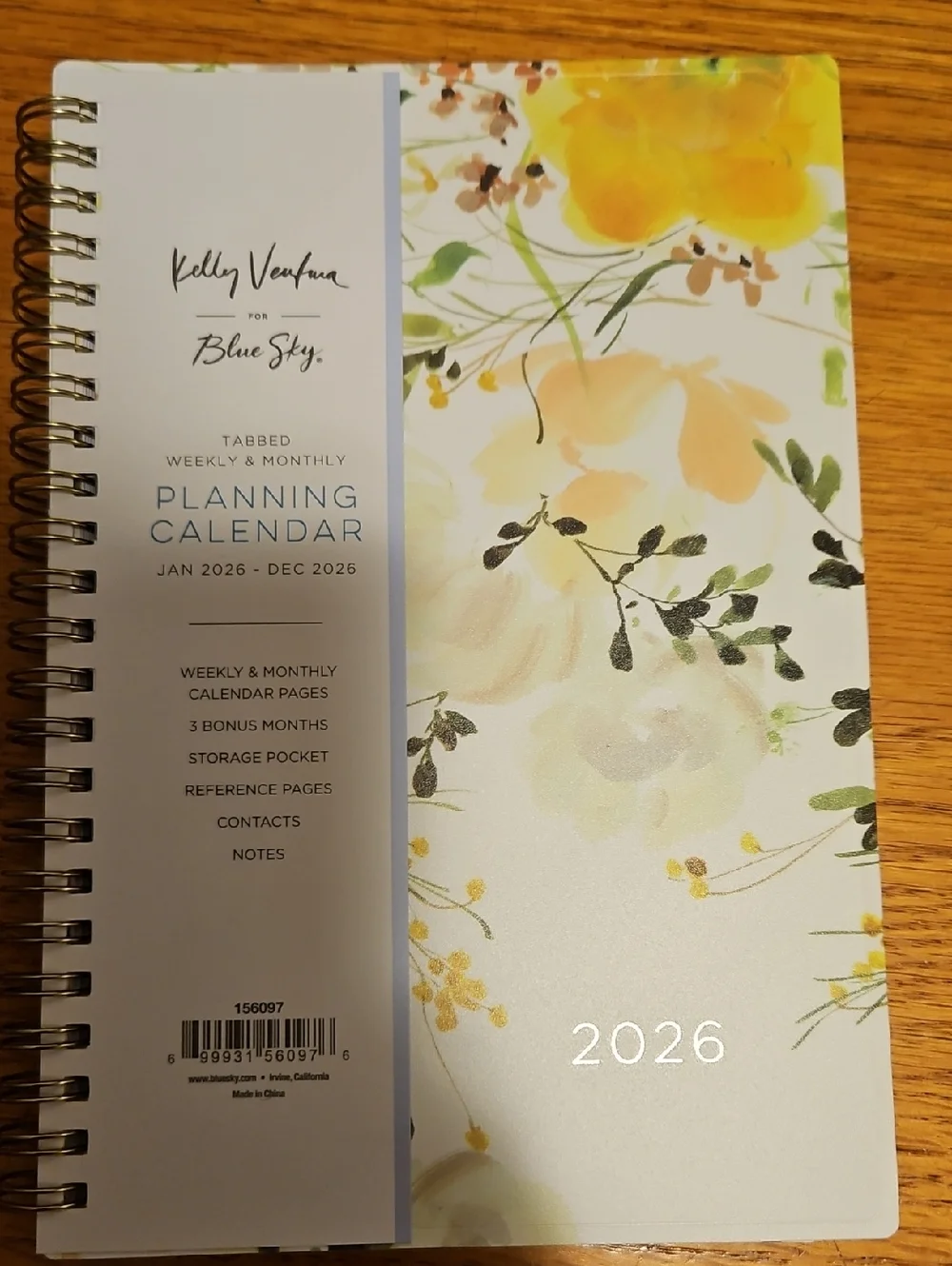 Blue Sky 2026 Floral Planner - Yellow, Cream & Green